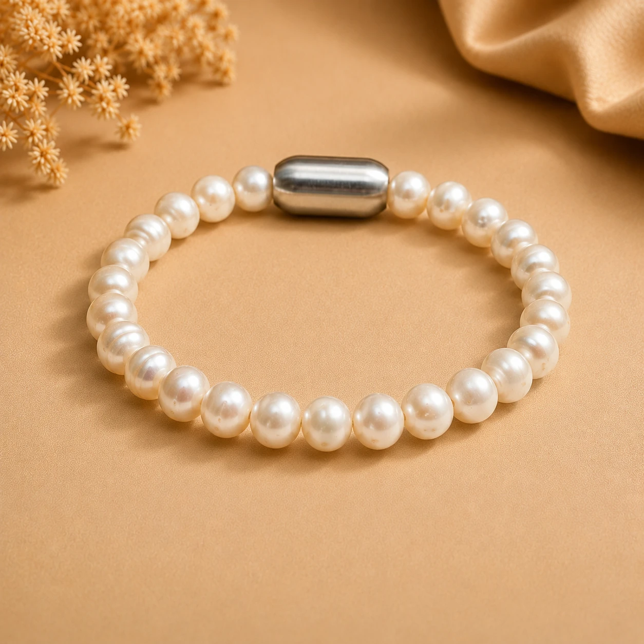 gemsagar White Pearl Bracelet