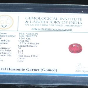 Natural Ceylon Gomed Ratna (Hessonite Garnet) 7.24.0 Carat , 7.96 Ratti