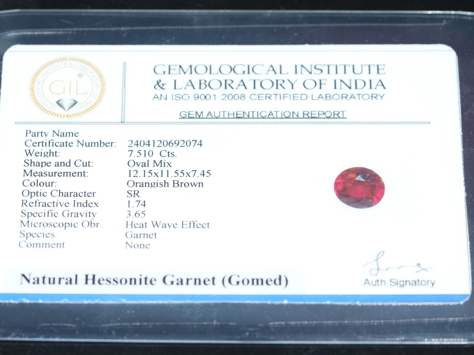 Natural Ceylon Gomed Ratna (Hessonite Garnet) 07.51 Carat , 08.26 Ratti - Image 3