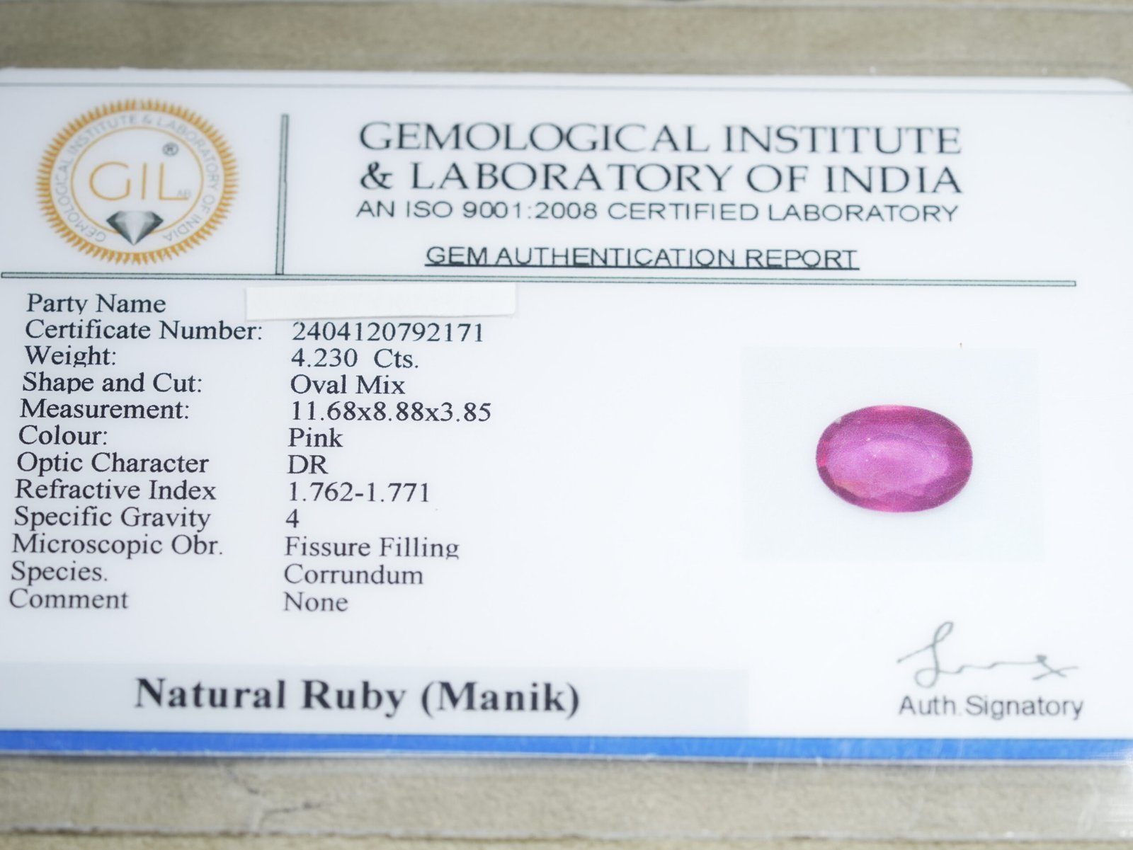 Natural African Manik (Ruby Gemstone) Weight: 04.65 Ratti / 04.23 Carat - Image 4