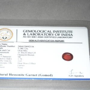 Natural Ceylon Gomed Ratna (Hessonite Garnet) 05.28 Carat , 05.80 Ratti