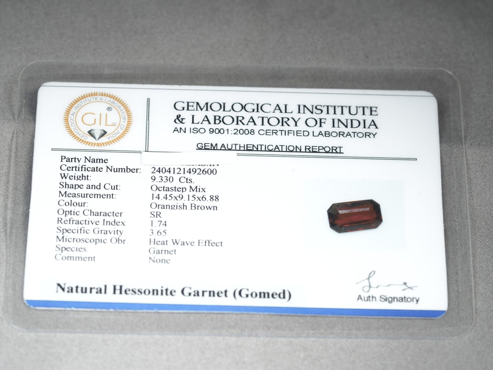 Natural African Gomed Ratna (Hessonite Garnet) Origin Africa, Weight 10.26 Ratti / 09.33 Carat, - Image 2