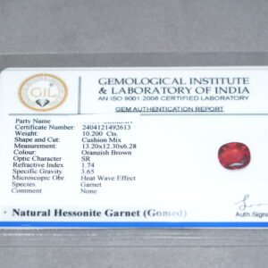Natural Ceylon Gomed Ratna (Hessonite Garnet) 10.20 Carat , 11.22 Ratti