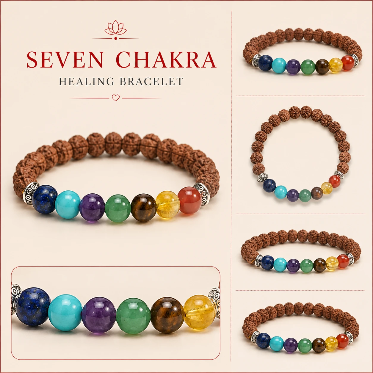 7 Chakra Healing Rudraksha Bracelet info