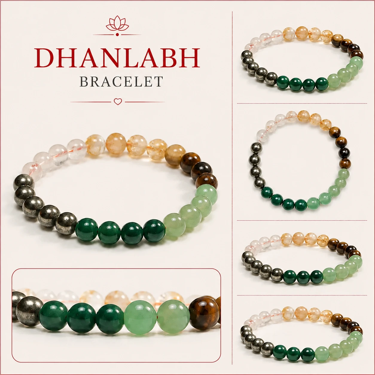Dhanlabh Bracelet for Men & Women | Tiger Eye, Citrine & Pyrite - Image 4