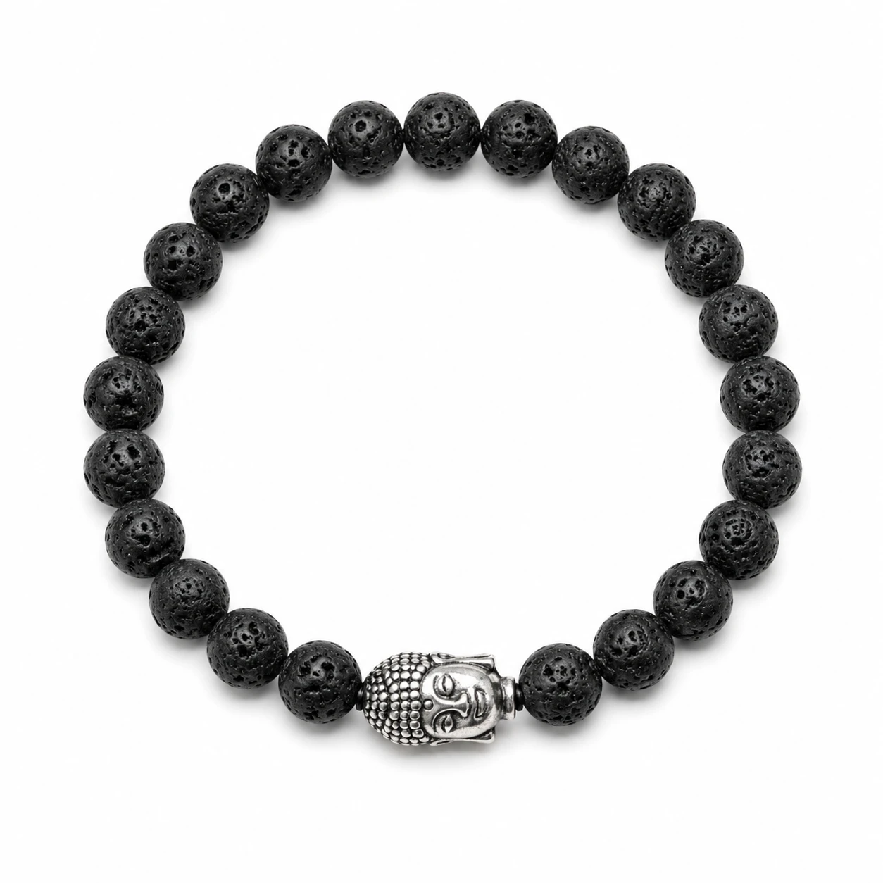 Lava Stone Buddha Bracelet WHITE Background