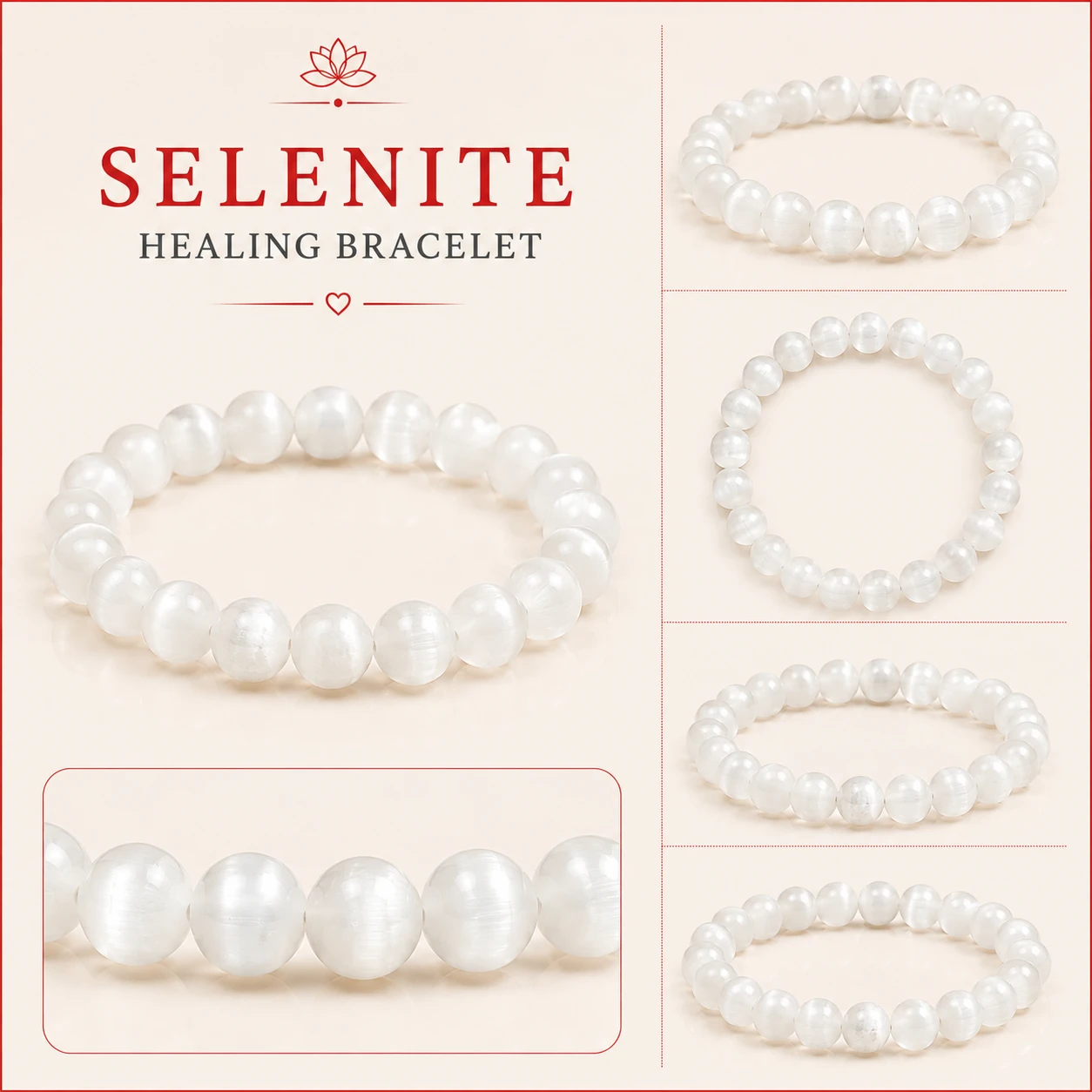 Selenite Bracelet diffrenet angles