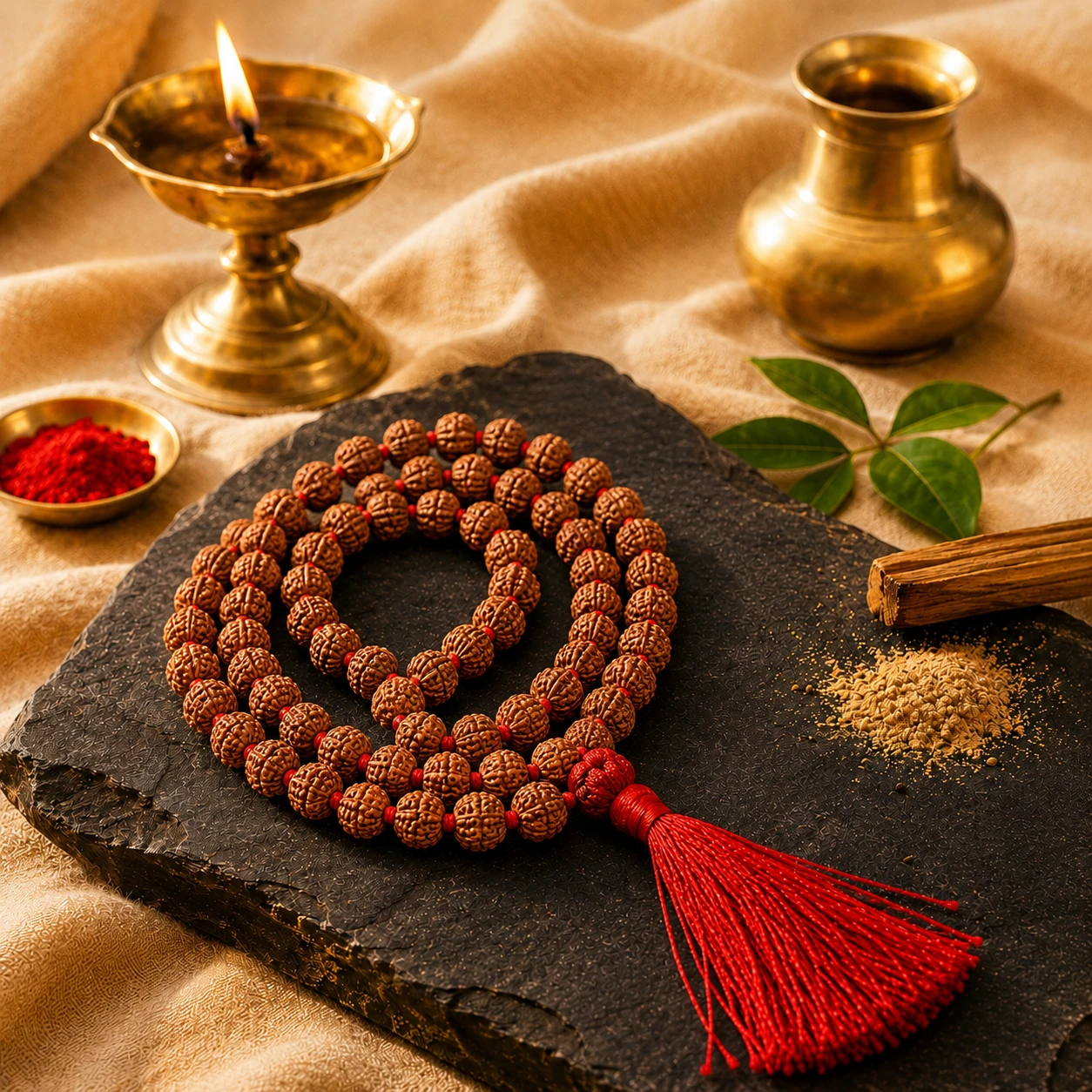 Rudraksha Mala 108 beads close up