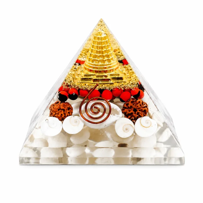 Natural Dhan Labh Pyramid with Shree Yantra, Rudraksha, Gomti Chakra & Pyrite