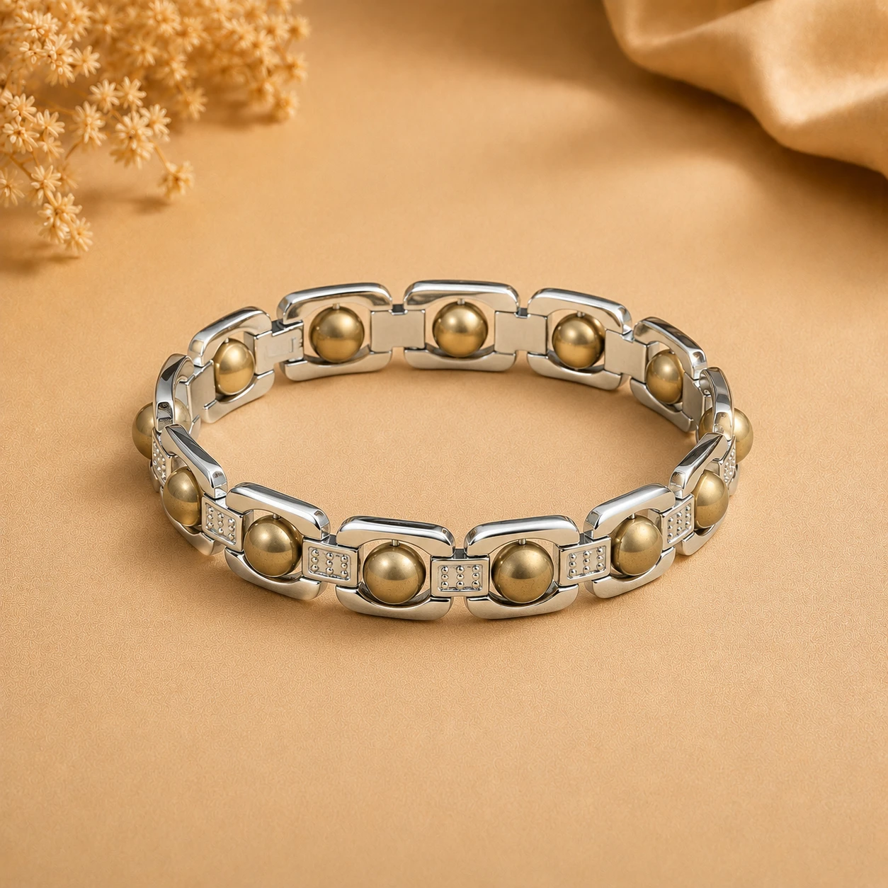 Metal Raw Pyrite Bracelet with background