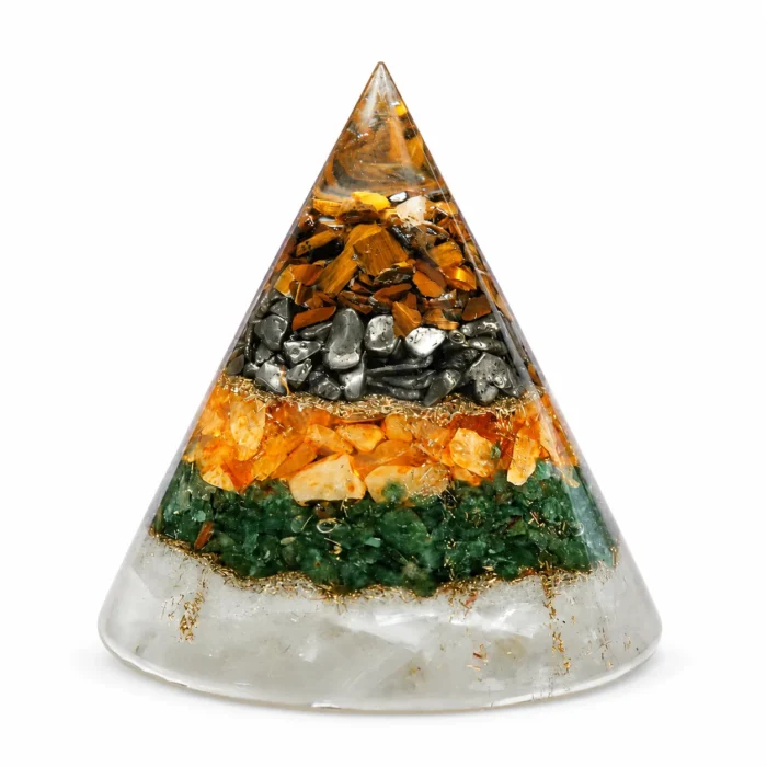 Natural Conical Dhan Yog Pyramid with Selenite Crystal Base
