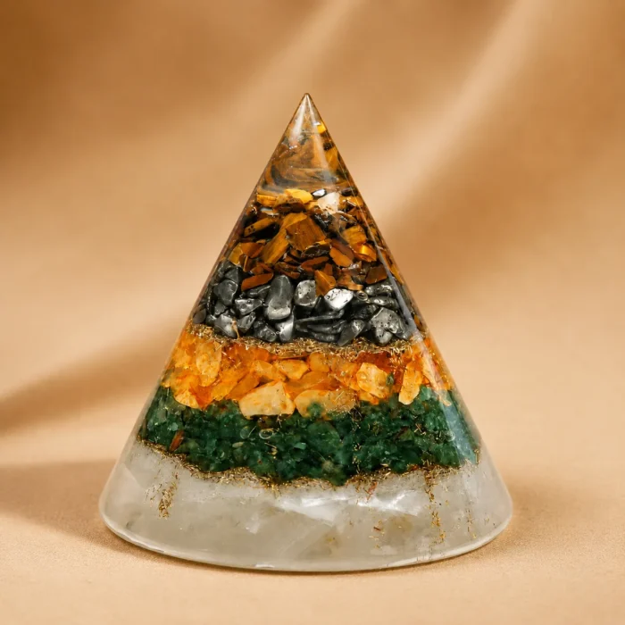 Natural Conical Dhan Yog Pyramid with Selenite Crystal Base