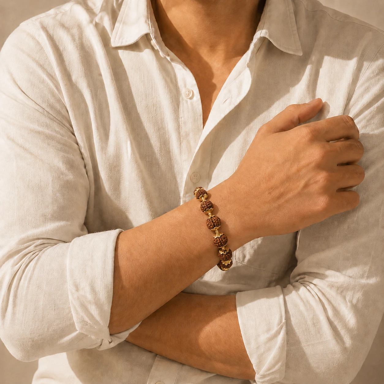 Gold Plated Rudraksha Bracelet with model