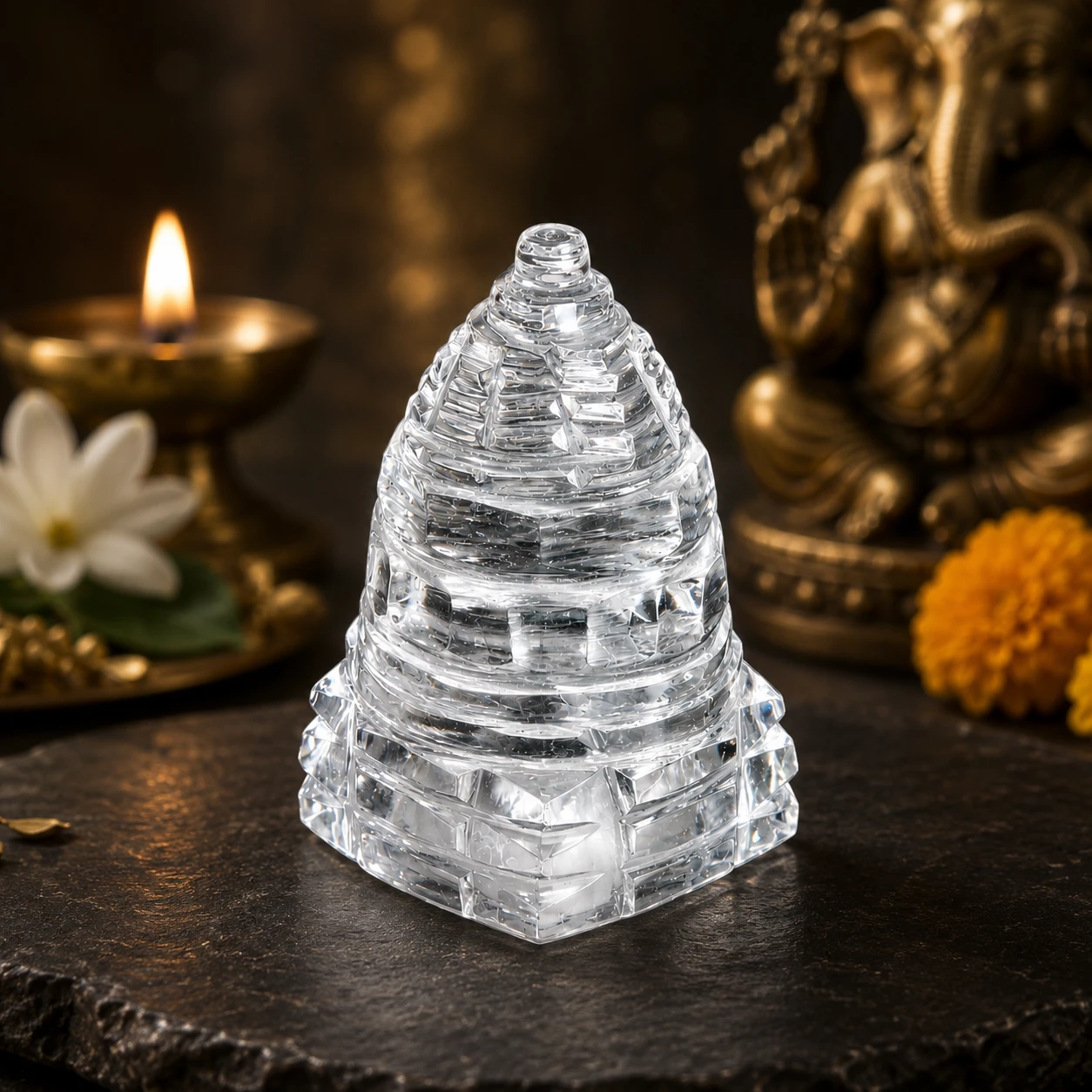 Crystal Sphatik Shree Yantra with background