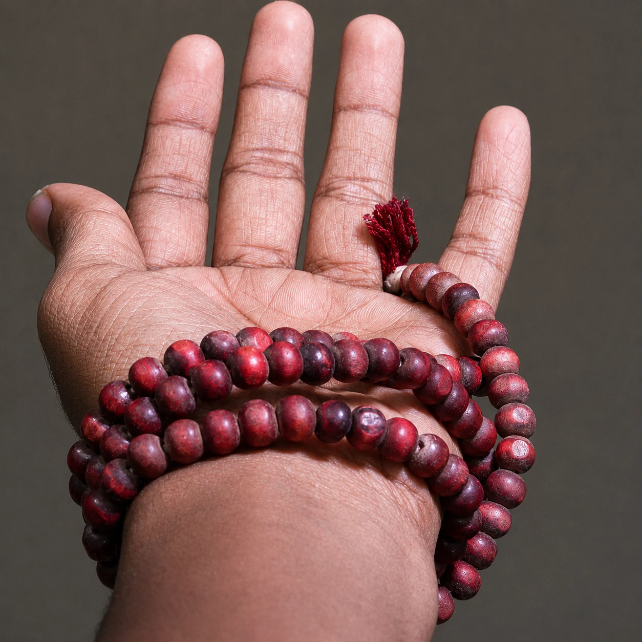 Lal Chandan Mala (108 Beads) with model