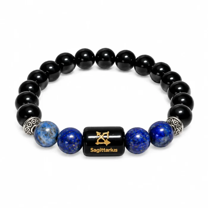 Sagittarius (धनु राशि) Zodiac Bracelet | Black Obsidian & Lapis Lazuli