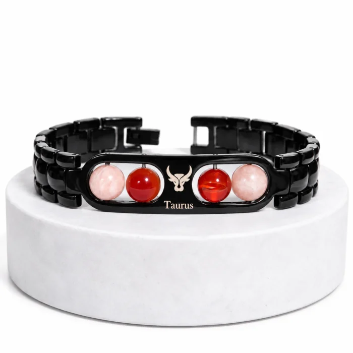 Taurus (वृषभ राशि) Zodiac Metal Bracelet | Sunstone & Carnelian