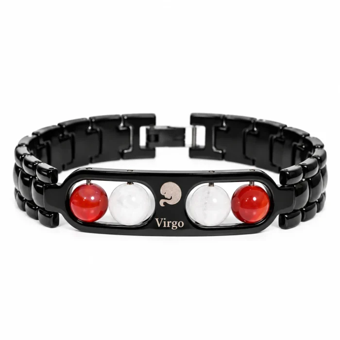 Virgo (कन्या राशि) Zodiac Metal Bracelet | Carnelian & Milky Quartz