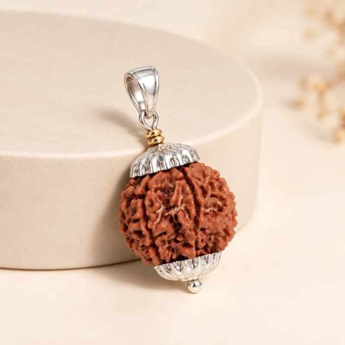 Natural 6 Mukhi Rudraksha with Metal Capping | Rudraksha Pendant