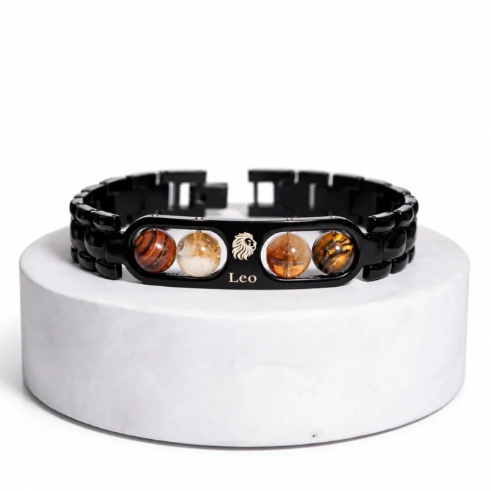 Leo (सिंह राशि) Zodiac Metal Bracelet | Tiger Eye & Citrine