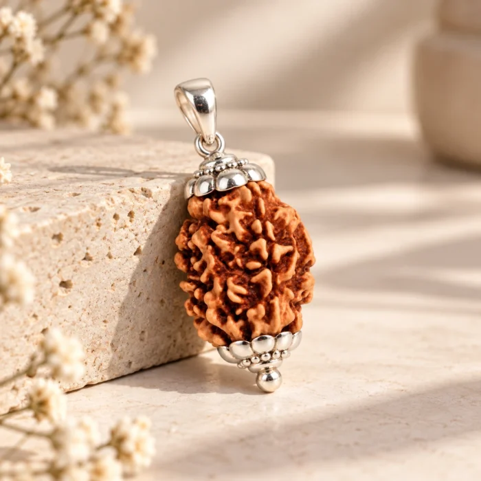 Natural 3 Mukhi Rudraksha with Metal Capping | Rudraksha Pendant