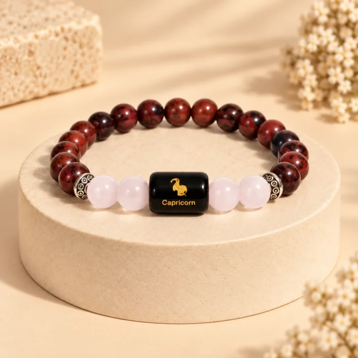 Capricorn (मकर राशि) Zodiac Bracelet | Garnet & Milky Quartz
