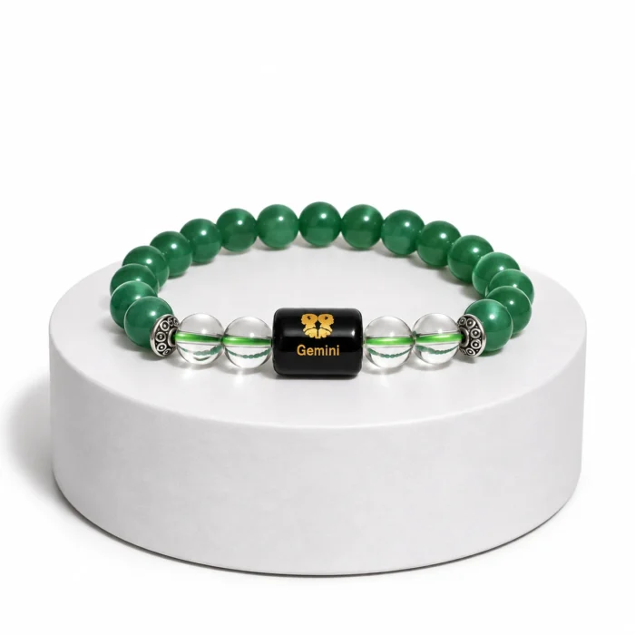 Gemini (मिथुन राशि) Zodiac Green Aventurine & Milky Quartz Bracelet