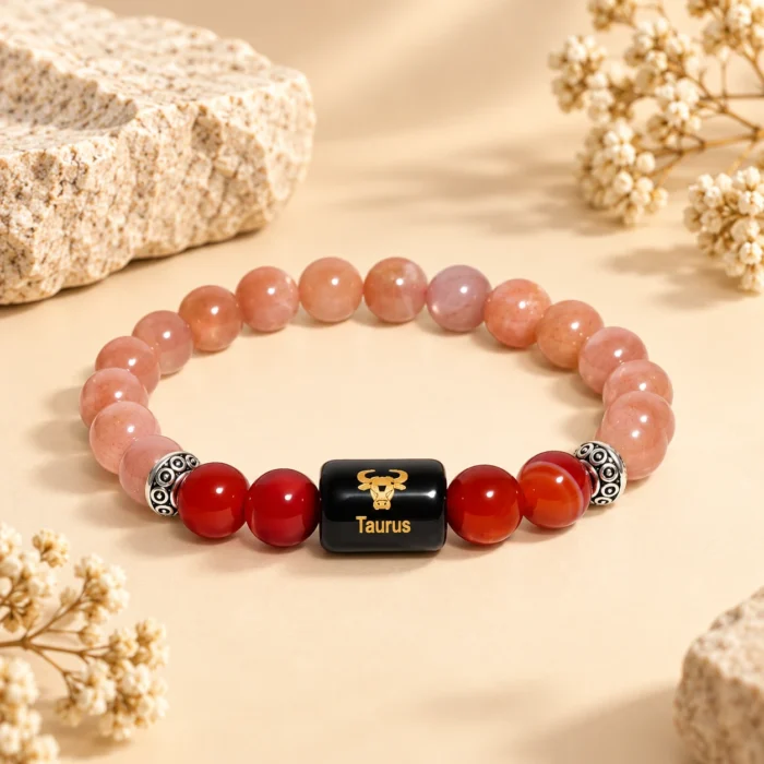 Sunstone & Carnelian Zodiac Bracelet for Taurus (वृषभ राशि)
