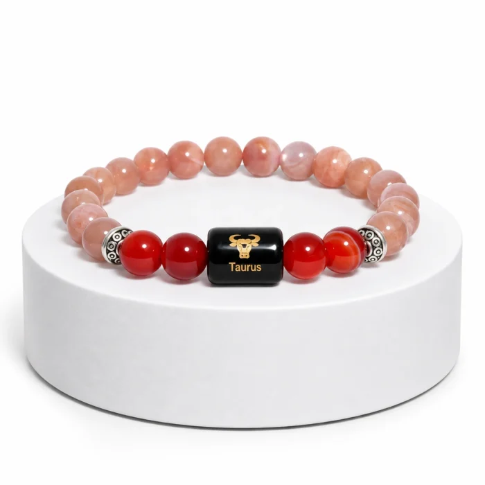 Sunstone & Carnelian Zodiac Bracelet for Taurus (वृषभ राशि)
