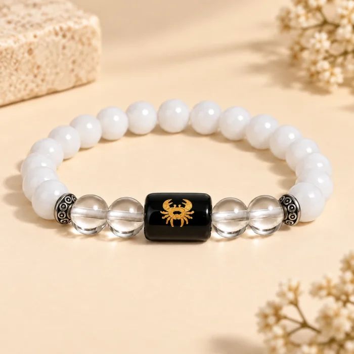 Cancer (कर्क राशि) Bracelet – Natural Howlite & Milky Quartz