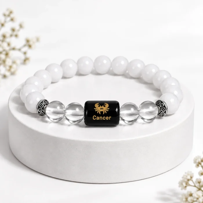 Cancer (कर्क राशि) Bracelet – Natural Howlite & Milky Quartz